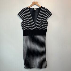 Glory Women's Striped V-neck Stretch Midi Dress Black White Size Medium